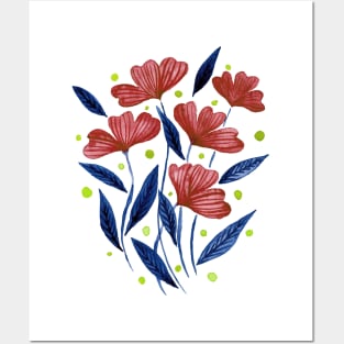 Cute florals - orange and blue Posters and Art